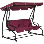 Outsunny 3 Seat Outdoor Free Standing Covered Swing Bench with Comfortable Cushioned Fabric & Included Canopy, Red