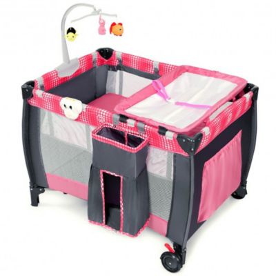 Costway Foldable Travel Baby Crib Playpen Infant Bassinet Bed w/ Carry Bag-Pink