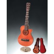 Classic Brown Guitar with Cutaway Case and Stand Replica Mini Figurine 7 Inch