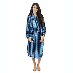Leveret Women's Fleece Robe Blue and Navy Striped
