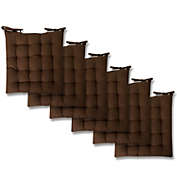 Sweet Home Collection Chair Pad Cushion Tufted Cotton Cover  16" x 16" Chocolate 2 Pack, Solid Chocolate, 6 Pack