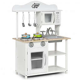 Costway Wooden Pretend Play Kitchen Set for Kids with Accessories and Sink