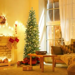 Gymax 6FT Hinged Pre-lit Christmas Slim Pencil Tree w/ 10 Lighting Modes & 648 Tips