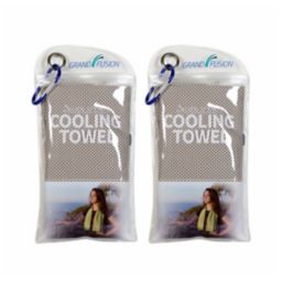 Grand Fusion 2Kool Sports Cooling Towel 2 Pack Pouch with Carabiner, Gray