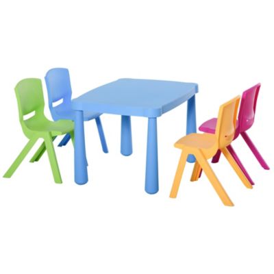 HOMCOM Kids Table and Chair Set 5 Piece Plastic Play Activity Set Toddler Stackable Furniture, Multicolor