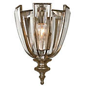 Contemporary Home Living 12.5" Elegant Beveled Crystal with Burnished Champagne Leaf Metal Modern Wall Sconce