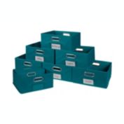 Niche Cubo Set of 12 Half-Size Foldable Fabric Storage Bin with Chrome Handles - Teal