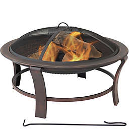 Sunnydaze Outdoor Portable Camping or Backyard Elevated Round Fire Pit Bowl with Stand, Spark Screen, Wood Grate, and Log Poker - 29