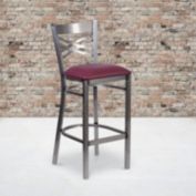 Emma + Oliver Clear Coated Metal "X" Back Barstool, Burgundy Vinyl Seat