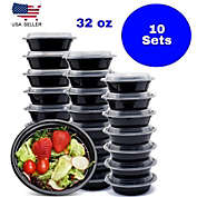 Kitcheniva 32 Oz Plastic 7.25" Round Meal Prep Food 10 Containers with 10 Lids