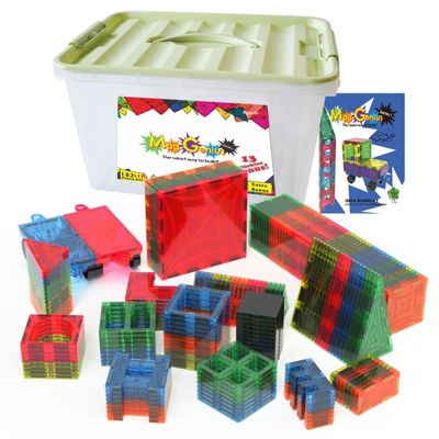 Mag Genius - Buildem' your way ! 199 Mathematically Shaped Tiles - STEM Authenticated Magnetic Building Playset - Starter kit