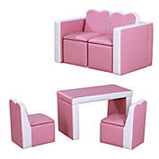 Halifax North America Kids Sofa 2-in-1 Multi-Functional Table Chair Set 2 Seat Couch Storage Box Soft Sturdy Pink