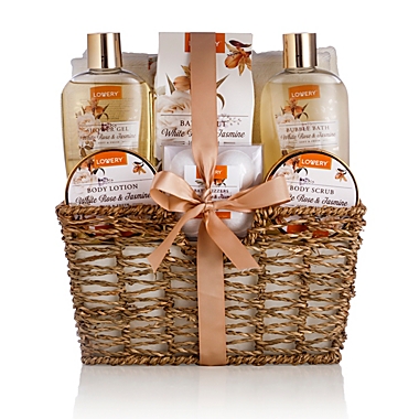 Lovery Home Spa Gift Basket - White Rose & Jasmine - Luxury 11 pc Bath & Body gift. View a larger version of this product image.