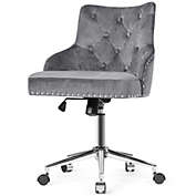 Gymax Velvet Office Chair Tufted Upholstered Swivel Computer Desk Chair w/ Nailed Trim