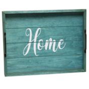 Elegant Designs "Blue Wash Home" Decorative Wood Serving Tray with Black Metal Handles, 15.5"L x 12"W - Blue Wash
