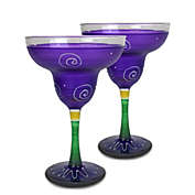 Crafted Creations Set of 2 Purple and Yellow Hand Painted Margarita Drinking Glasses 12 oz.