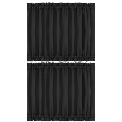 PiccoCasa Classic Blackout French Door Curtain Panel, Thermal Insulated Blackout Door Curtain Solid Drapery with Tiebacks 2 Panels Black W54 x L40 Inch