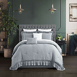 Chic Home Kensley Comforter Set Washed Crinkle Ruffled Flange Border Design Bed In A Bag Grey, King