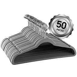 Elama Home 50 Piece Flocked Velvet Clothes Hangers with Stainless Steel Swivel Hooks in Gray
