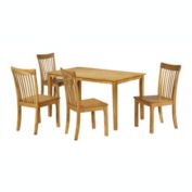 Pilaster Designs Tanya 5 Piece 54" Rectangular Kitchen Dining Set, Natural Oak Solid Wood, (Table & 4 Slatback Chairs)