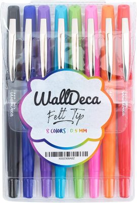 WallDeca Felt Tip Pens, Fine Point (0.5mm), Assorted Colors, 8 Count   Made for Everyday Writing, Journals, Notes and Doodling
