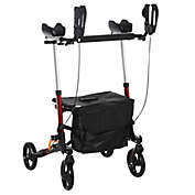 HOMCOM Folding Rollator Walker With Seat and Bag, Wheeled Rolling Medical Height Adjustable, Aluminum