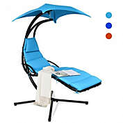 Costway Hanging Stand Chaise Lounger Swing Chair with Pillow-Blue