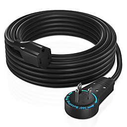 Maximm Cable 15 Feet 360 Rotating Flat Plug Extension Cord / Wire, 3 Prong Grounded Wire 16 Awg Power Cord - Black