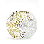 Art Glass Designs 7" Gold and White Floral Round Glass Vase