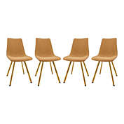 LeisureMod Markley Modern Leather Dining Chair With Gold Legs Set of 4 - Light Brown
