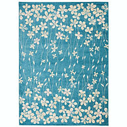 Nourison Tranquil 4' X 6' Turquoise Area Rug Bohemian Botanical Vine and Bloom by Nourison