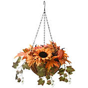 CC Christmas Decor 18" Orange and Green Harvest Hanging Basket with Ivy