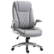 Vinsetto High Back 360° Swivel Ergonomic Home Office Chair with Flip Up Arms, Faux Leather Computer Desk Rocking Chair, Grey
