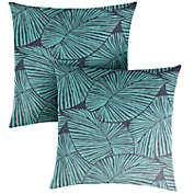 Outdoor Living and Style Set of 2 Blue and Gray Tropical Outdoor Square Throw Pillows 18"