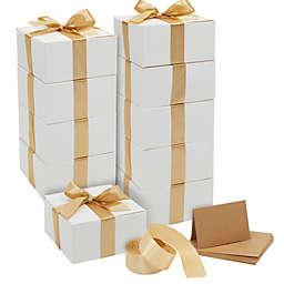 Stockroom Plus 10 Pack Kraft White Gift Boxes with Lids, Ribbon and Blank White Greeting Cards (8 x 8 x 4 in)