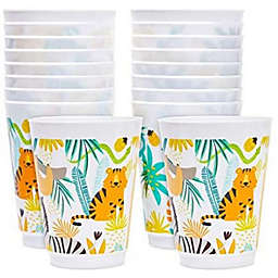 Blue Panda 16 oz Plastic Tumbler Cups, Jungle Safari Party Supplies (16 Pack)