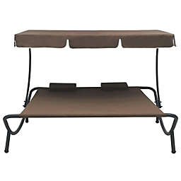 Stock Preferred Outdoor Lounge Bed with Canopy and Pillows in Brown