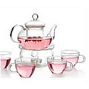Slickblue 6-Piece Glass Tea Pot Set with 4 Cups Teapot Warmer and Infuser