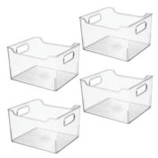 mDesign Large Plastic Home Office Desk Storage Organizer Bin, 4 Pack - Clear