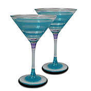 Golden Hill Studio Set of 2 Blue and Clear Retro Striped Wine Glasses 12 oz.
