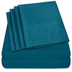 Sweet Home Collection   6 Piece Bed Sheets Set Solid Color 1500 Supreme Brushed Microfiber Sheets, King, Teal