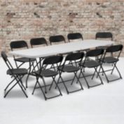 Flash Furniture Kathryn 8' Bi-Fold Granite White Plastic Event/Training Folding Table Set with 10 Folding Chairs