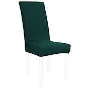 PiccoCasa Luxury Solid Knit Jacquard Chair Cover, Strech Spandex Long Back Dining Chair Seat Cover Slipcover Protector, Dark Green L