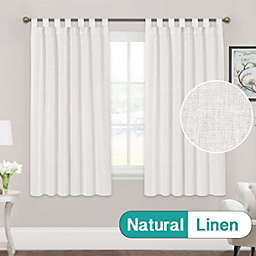 PrimeBeau Linen Blended Curtains Light Filtering Tab Top Curtain Drapes for Bedroom(52x63-Inch, White)