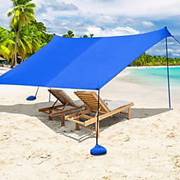 Costway 7 x 7 Feet Family Beach Tent Canopy Sunshade with 4 Poles-Blue