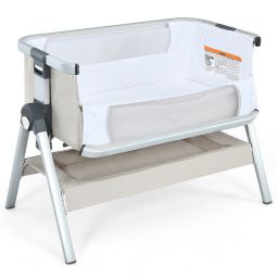 Gymax Baby Bassinet Bedside Sleeper w/Storage Basket & Wheel for Newborn