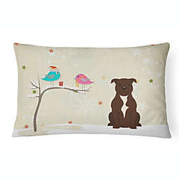 Caroline's Treasures Christmas Presents between Friends Bull Terrier - Chocolate Canvas Fabric Decorative Pillow 12 x 16