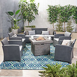 Contemporary Home Living 6pc Gray Outdoor Patio Chat Set with Fire Pit 67.5