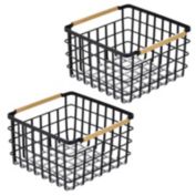 mDesign Metal Closet Organizer Basket, Wood Handles