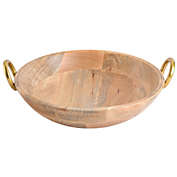 Cravings By Chrissy Teigen 13 Inch Mango Wood Bowl with Aluminum Gold Handles